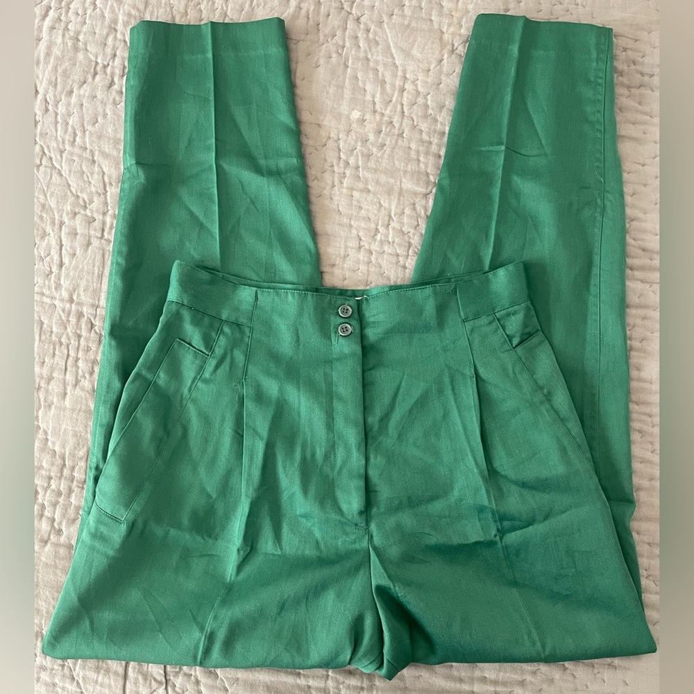 Vintage Diane Von Furstenberg Pleated High Waist Green Straight Leg Pants Sz 12